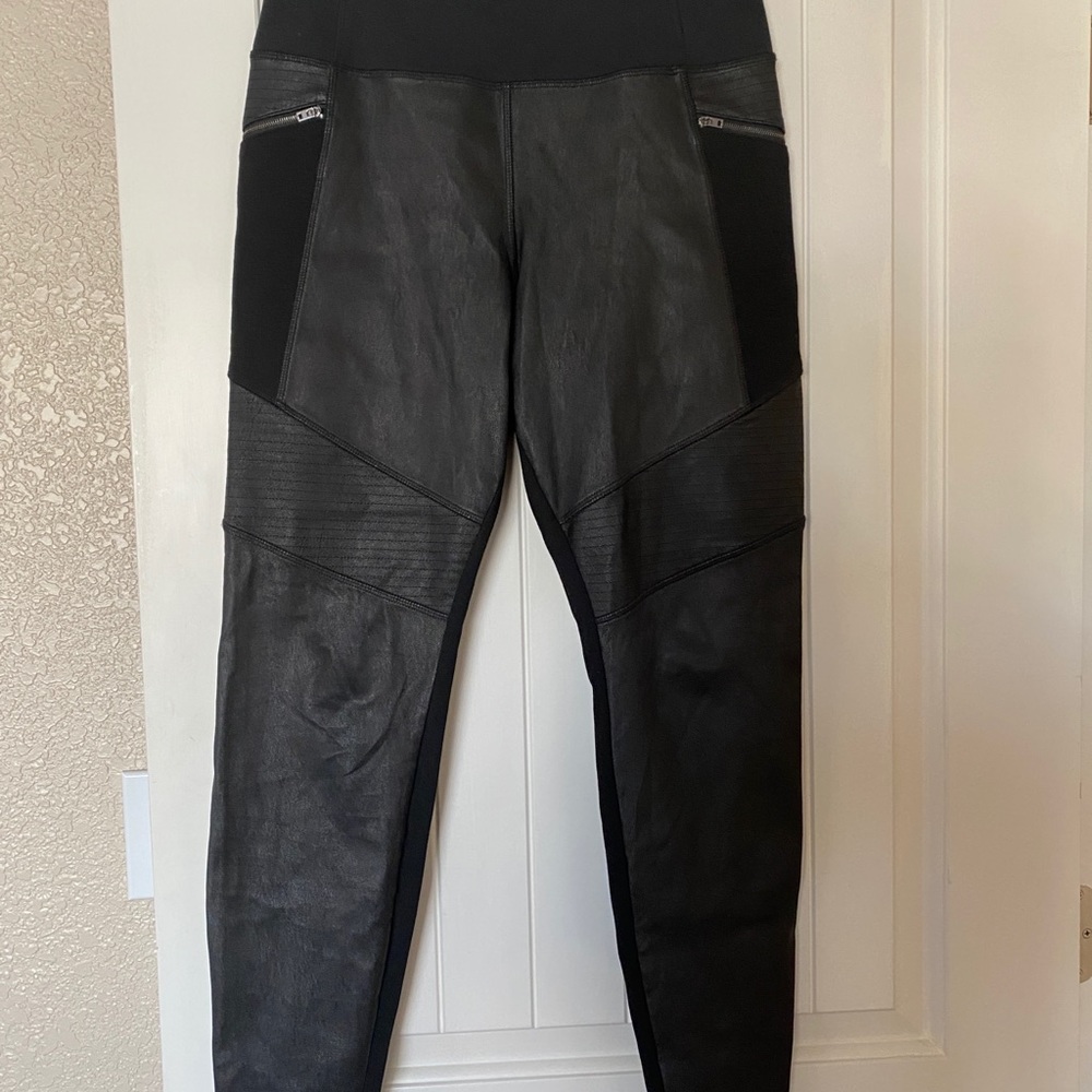 Athleta Ponte Genuine Leather Legging Black Sz M